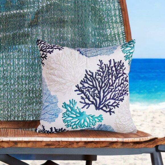 Beach Pillow Covers Soft Cases Set Coastal Cottage Decor Nautical Decoration 18" - Picture 2 of 15